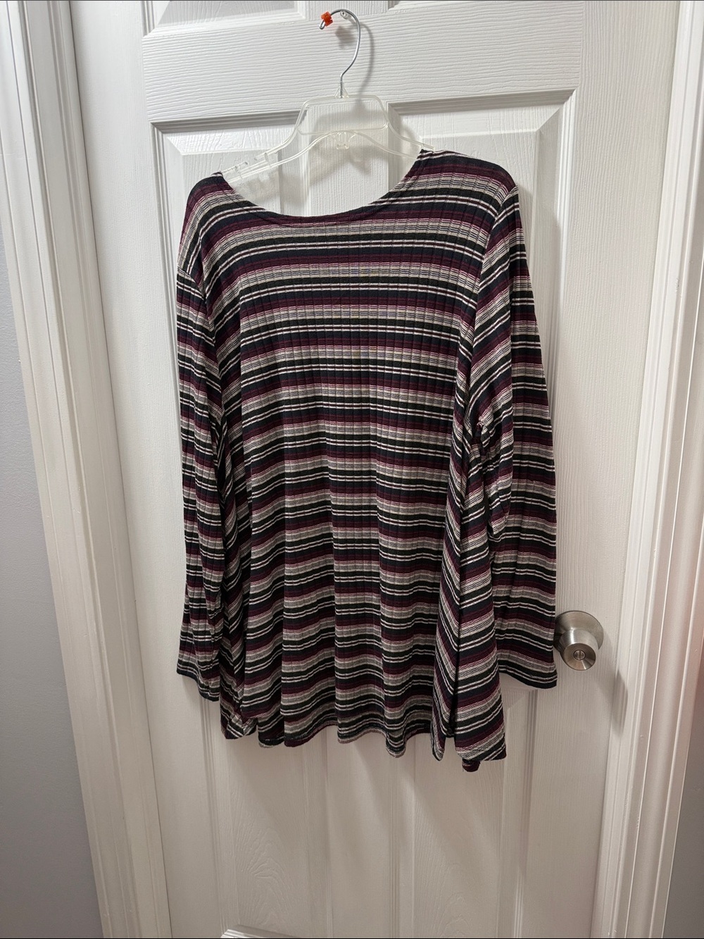 Lane Bryant Striped Long Sleeve Top - Black, Burgundy & Cream